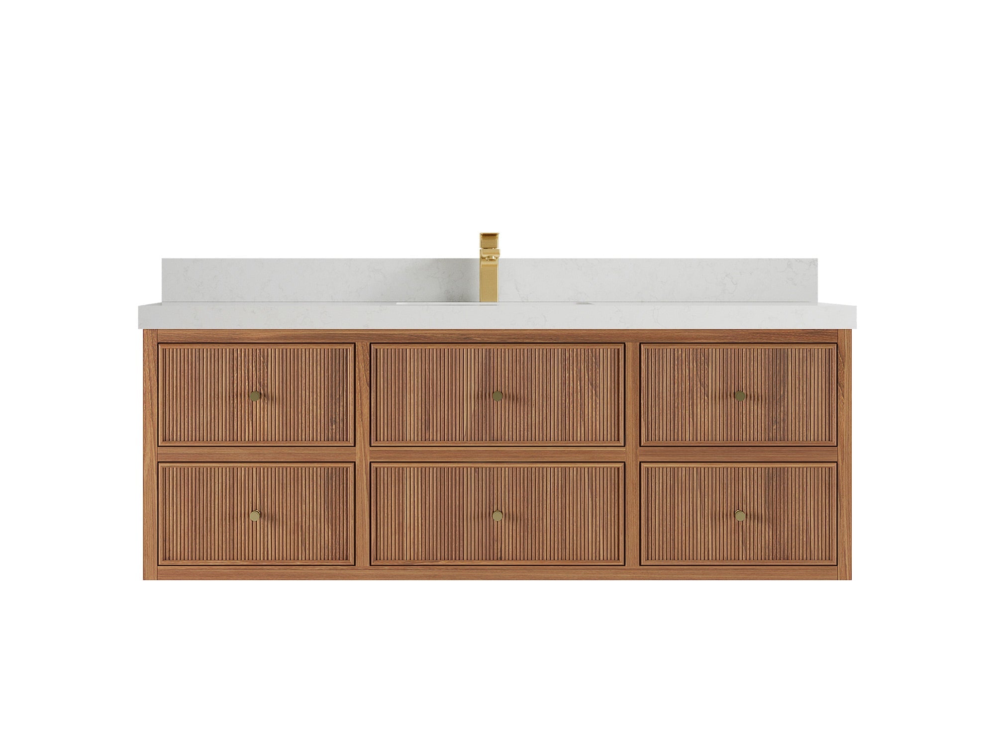 Sonoma Reeded Floating Teak 60 in. W x 22 in. D Single Sink Bathroom Vanity