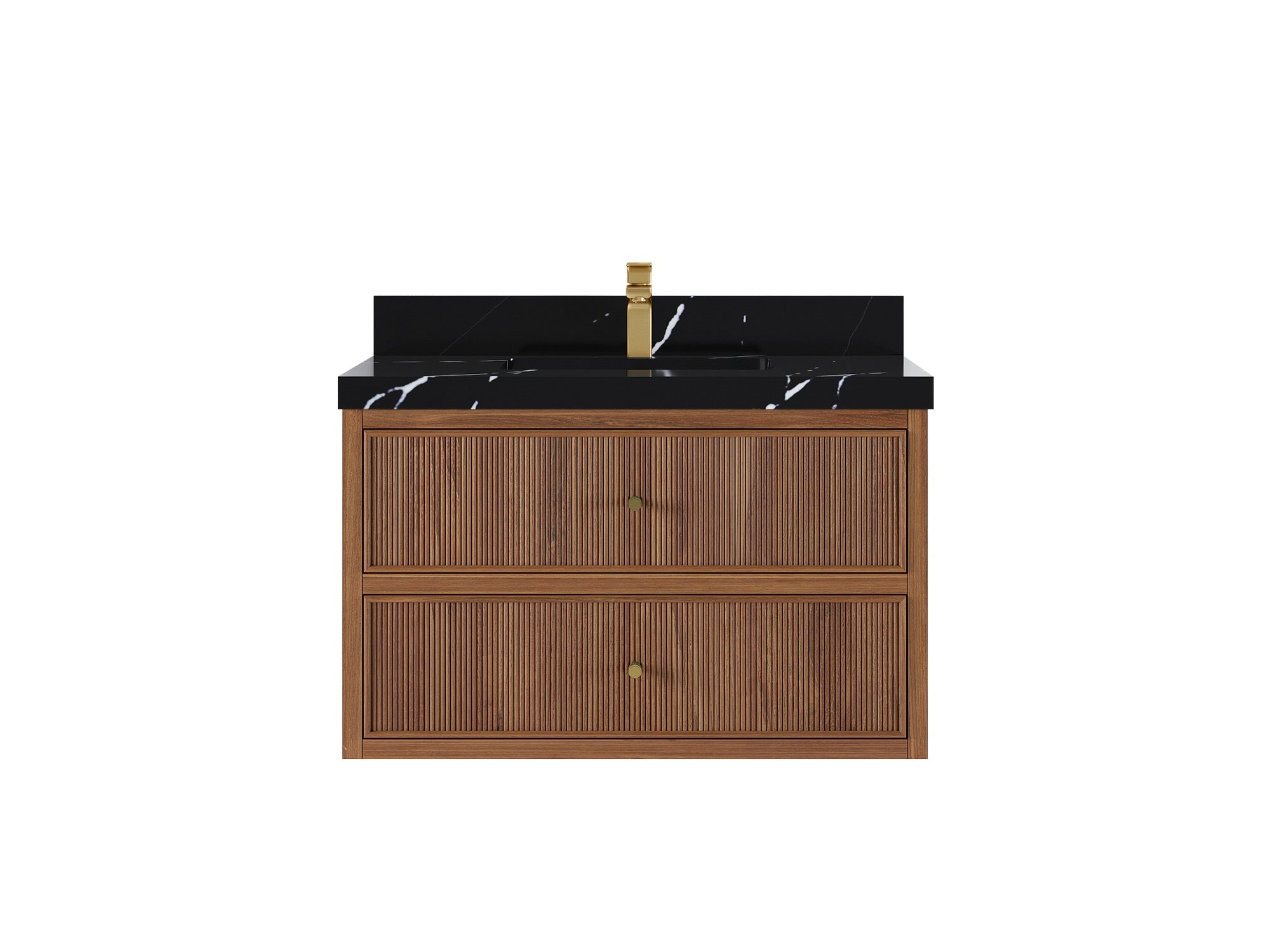 Sonoma Reeded Floating Teak Wood 36 in. W x 22 in. D Center Sink Bathroom Vanity