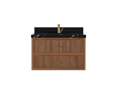 Sonoma Reeded Floating Teak Wood 36 in. W x 22 in. D Center Sink Bathroom Vanity