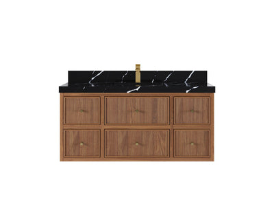 Sonoma Reeded Floating Teak Wood 48 in. W x 22 in. D Single Sink Bathroom Vanity