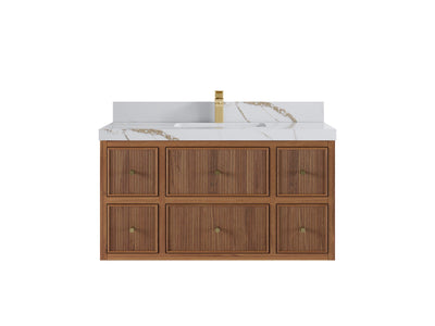 Sonoma Reeded Floating Teak Wood 42 in. W x 22 in. D Single Sink Bathroom Vanity