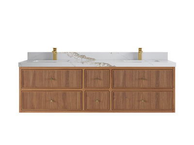 Sonoma Reeded Floating Teak Wood 72 in. W x 22 in. D Double Sink Bathroom Vanity