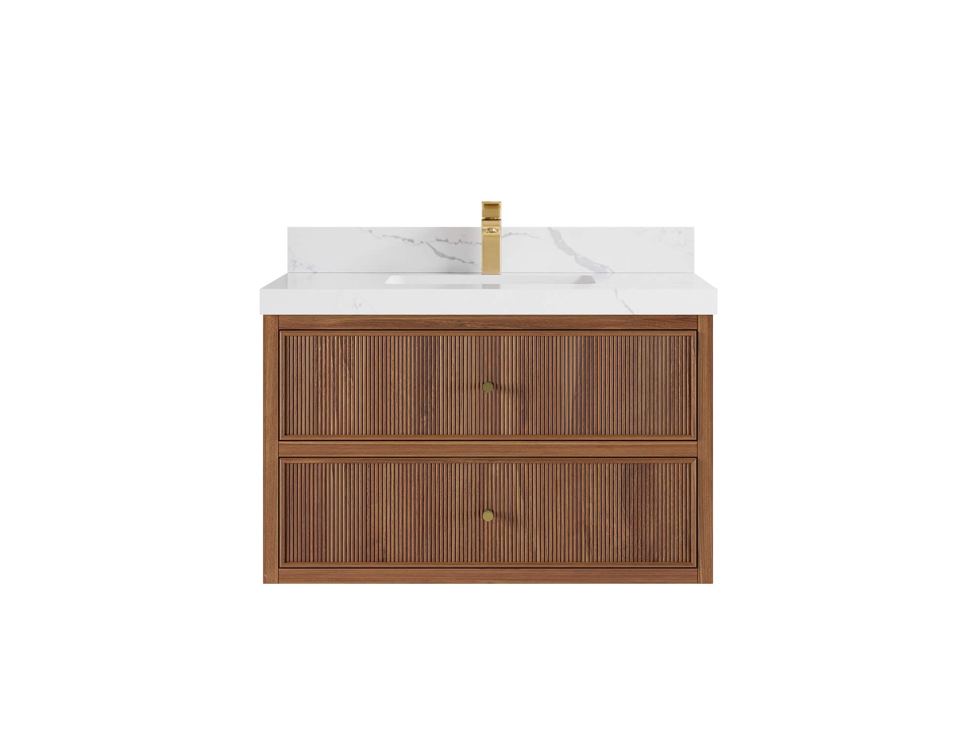 Sonoma Floating Teak 36 in. W x 22 in. D Center Sink Bathroom Vanity in Dark Natural with countertop