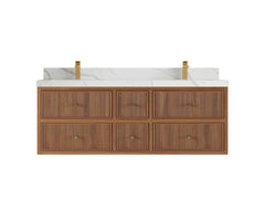 Sonoma Reeded Floating Teak 60 in. W x 22 in. D Double Sink Bathroom Vanity - photo 1