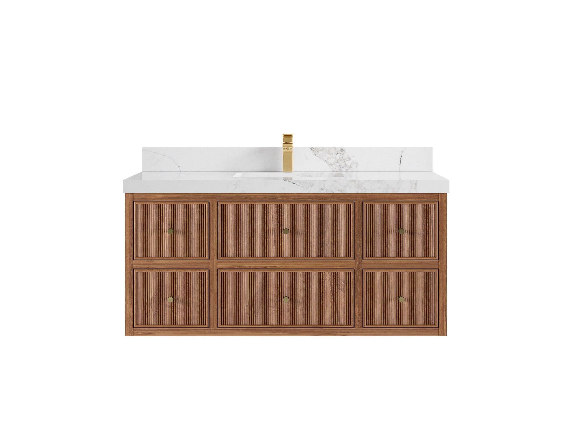 Sonoma Reeded Floating Teak Wood 48 in. W x 22 in. D Single Sink Bathroom Vanity