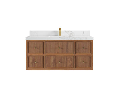 Sonoma Reeded Floating Teak Wood 48 in. W x 22 in. D Single Sink Bathroom Vanity
