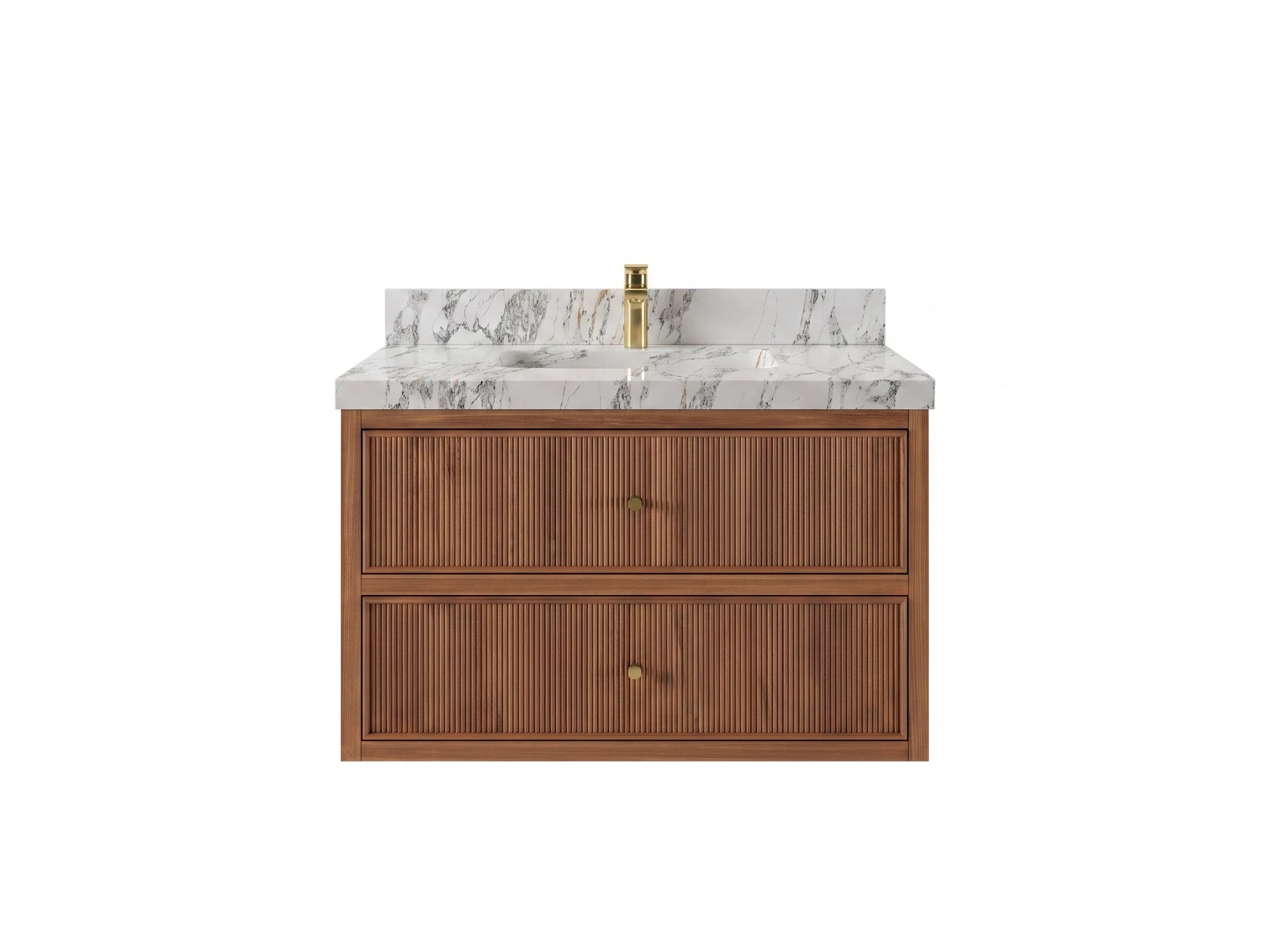 Sonoma Reeded Floating Teak Wood 36 in. W x 22 in. D Center Sink Bathroom Vanity