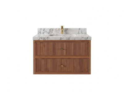 Sonoma Reeded Floating Teak Wood 36 in. W x 22 in. D Center Sink Bathroom Vanity