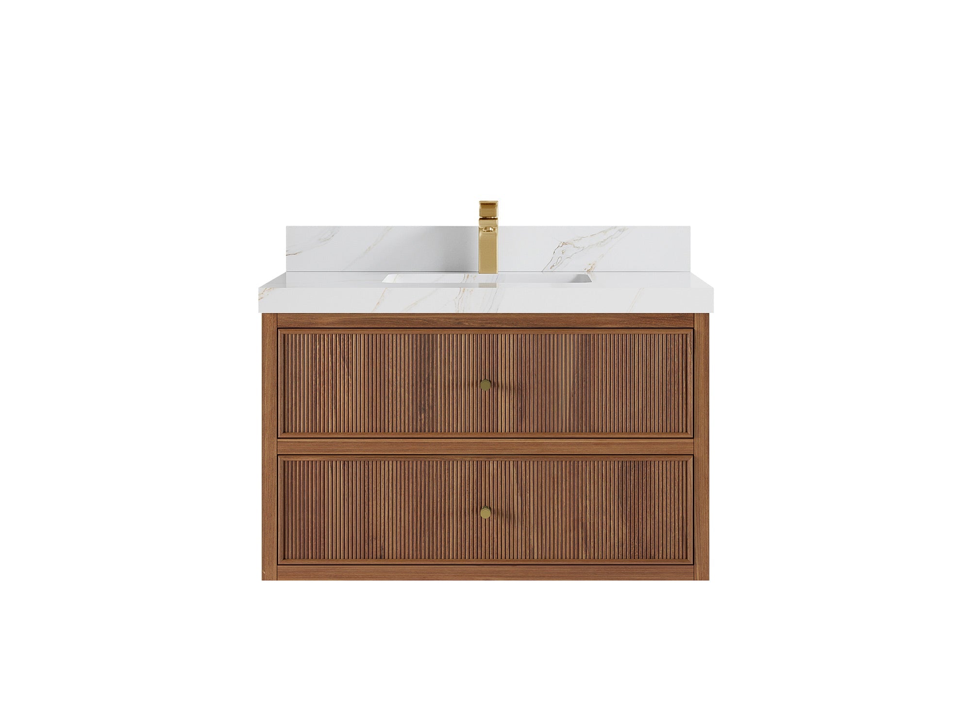 Sonoma Reeded Floating Teak Wood 36 in. W x 22 in. D Center Sink Bathroom Vanity