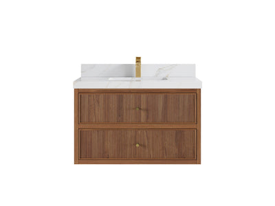 Sonoma Reeded Floating Teak Wood 36 in. W x 22 in. D Center Sink Bathroom Vanity