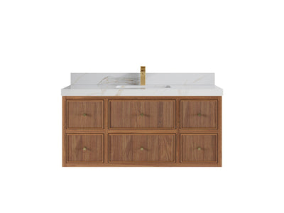 Sonoma Reeded Floating Teak Wood 48 in. W x 22 in. D Single Sink Bathroom Vanity