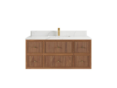 Sonoma Reeded Floating Teak Wood 48 in. W x 22 in. D Single Sink Bathroom Vanity
