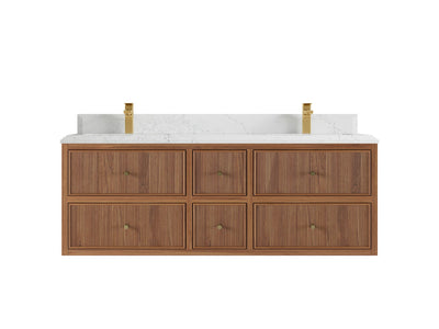 Sonoma Reeded Floating Teak Wood 60 in. W x 22 in. D Double Sink Bathroom Vanity