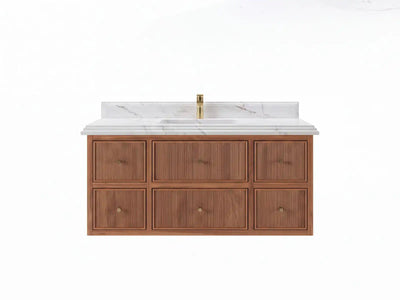 Sonoma Reeded Floating Teak Wood 48 in. W x 22 in. D Single Sink Bathroom Vanity
