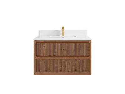 Sonoma Reeded Floating Teak Wood 36 in. W x 22 in. D Center Sink Bathroom Vanity