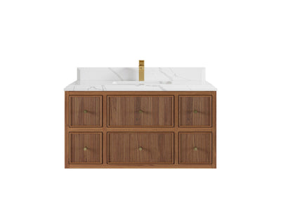 Sonoma Reeded Floating Teak Wood 42 in. W x 22 in. D Single Sink Bathroom Vanity