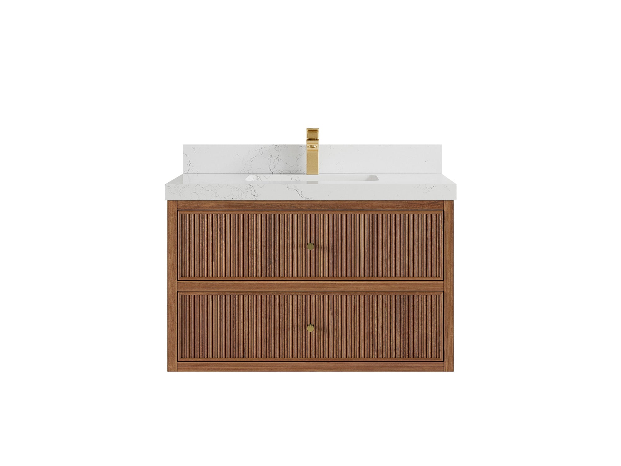 Sonoma Reeded Floating Teak Wood 36 in. W x 22 in. D Center Sink Bathroom Vanity