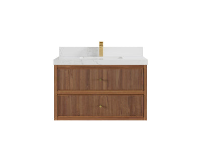 Sonoma Reeded Floating Teak Wood 36 in. W x 22 in. D Center Sink Bathroom Vanity