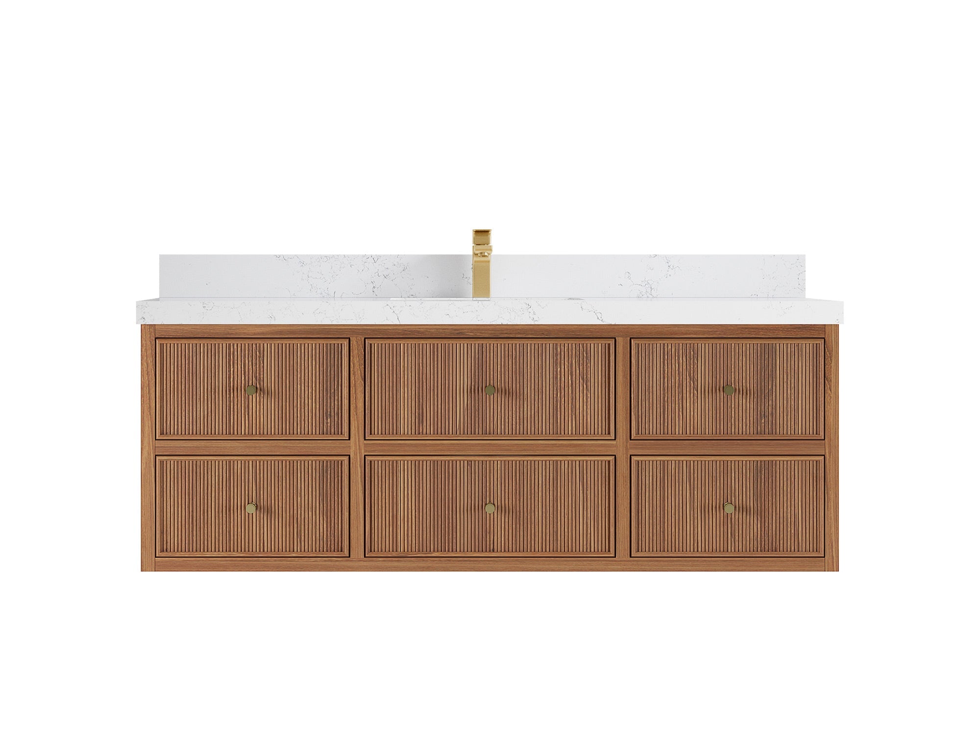 Sonoma Reeded Floating Teak 60 in. W x 22 in. D Single Sink Bathroom Vanity