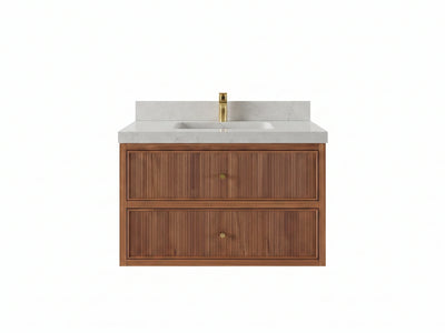 Sonoma Reeded Floating Teak Wood 36 in. W x 22 in. D Center Sink Bathroom Vanity