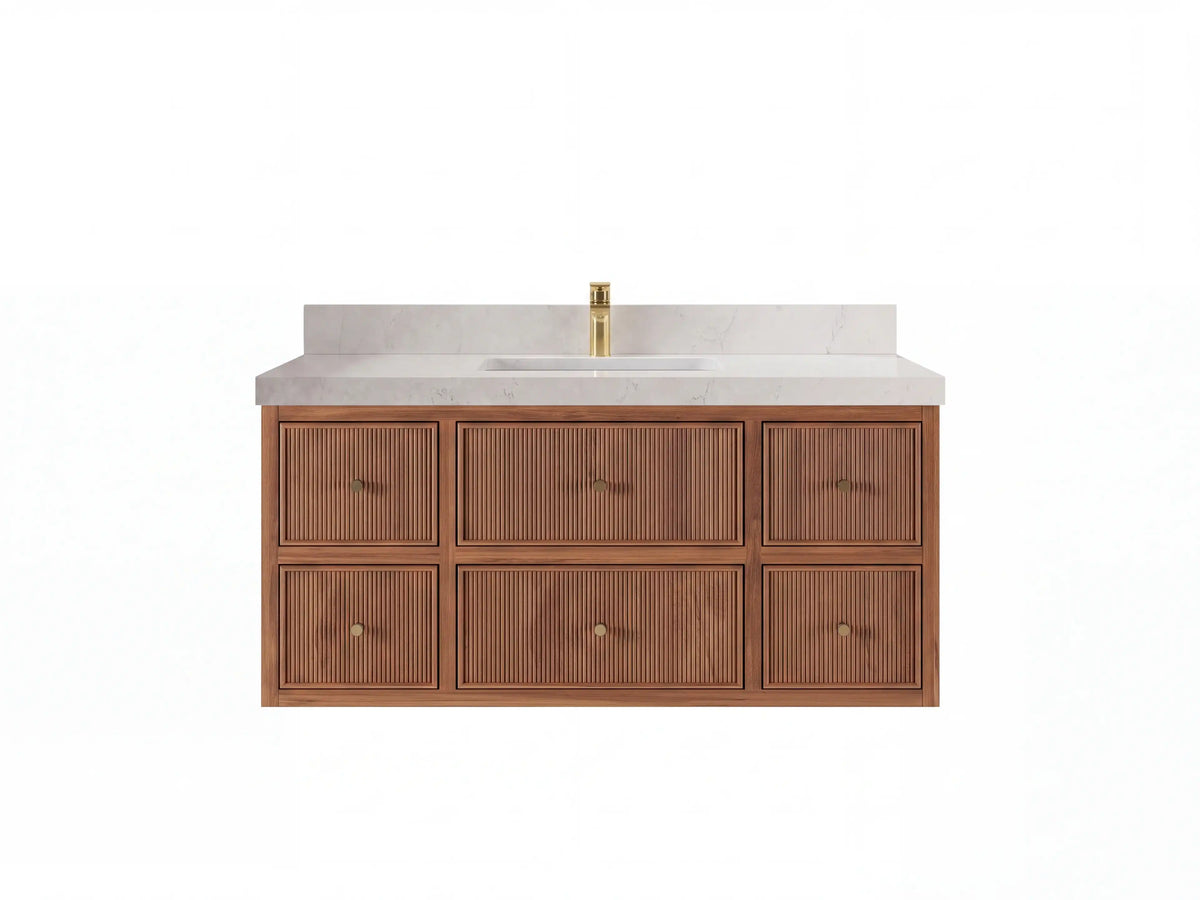 Sonoma Reeded Floating Teak Wood 48 in. W x 22 in. D Single Sink Bathroom Vanity