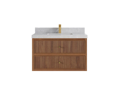 Sonoma Reeded Floating Teak Wood 36 in. W x 22 in. D Center Sink Bathroom Vanity
