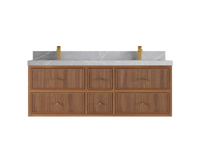 Sonoma Reeded Floating Teak Wood 60 in. W x 22 in. D Double Sink Bathroom Vanity