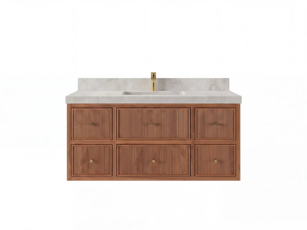 Sonoma Reeded Floating Teak Wood 48 in. W x 22 in. D Single Sink Bathroom Vanity