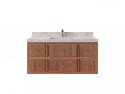 Sonoma Reeded Floating Teak Wood 48 in. W x 22 in. D Single Sink Bathroom Vanity