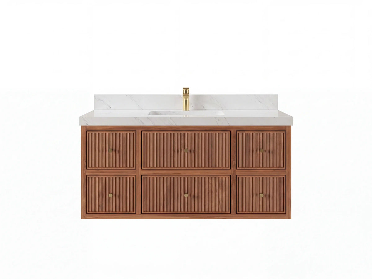 Sonoma Reeded Floating Teak Wood 48 in. W x 22 in. D Single Sink Bathroom Vanity