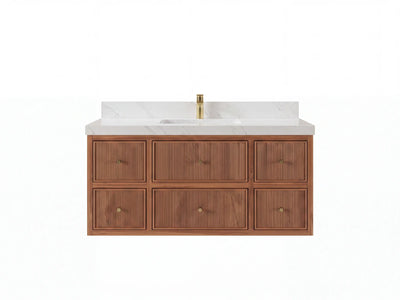 Sonoma Reeded Floating Teak Wood 48 in. W x 22 in. D Single Sink Bathroom Vanity