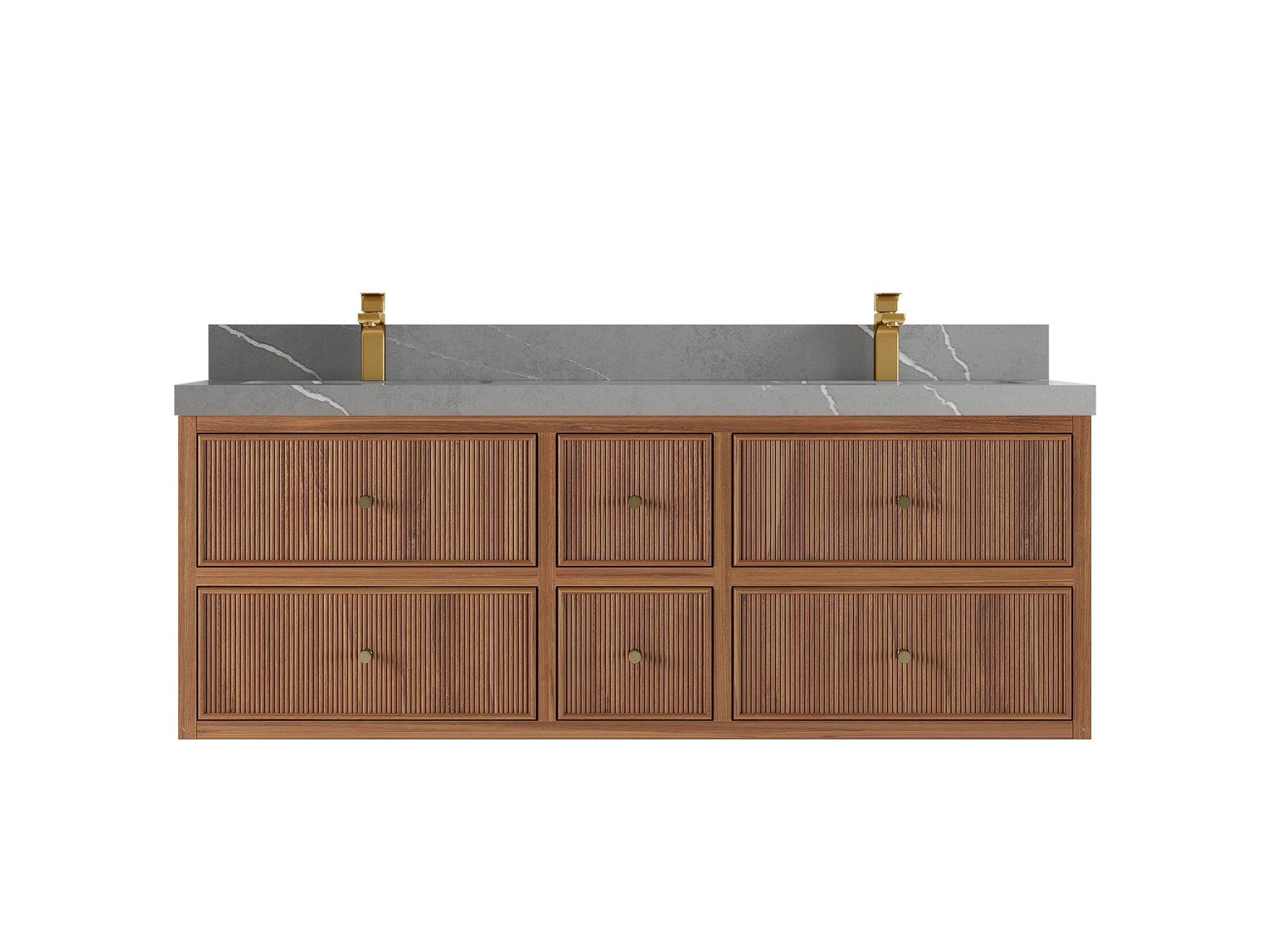 Sonoma Reeded Floating Teak Wood 60 in. W x 22 in. D Double Sink Bathroom Vanity