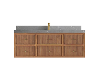 Sonoma Reeded Floating Teak 60 in. W x 22 in. D Single Sink Bathroom Vanity
