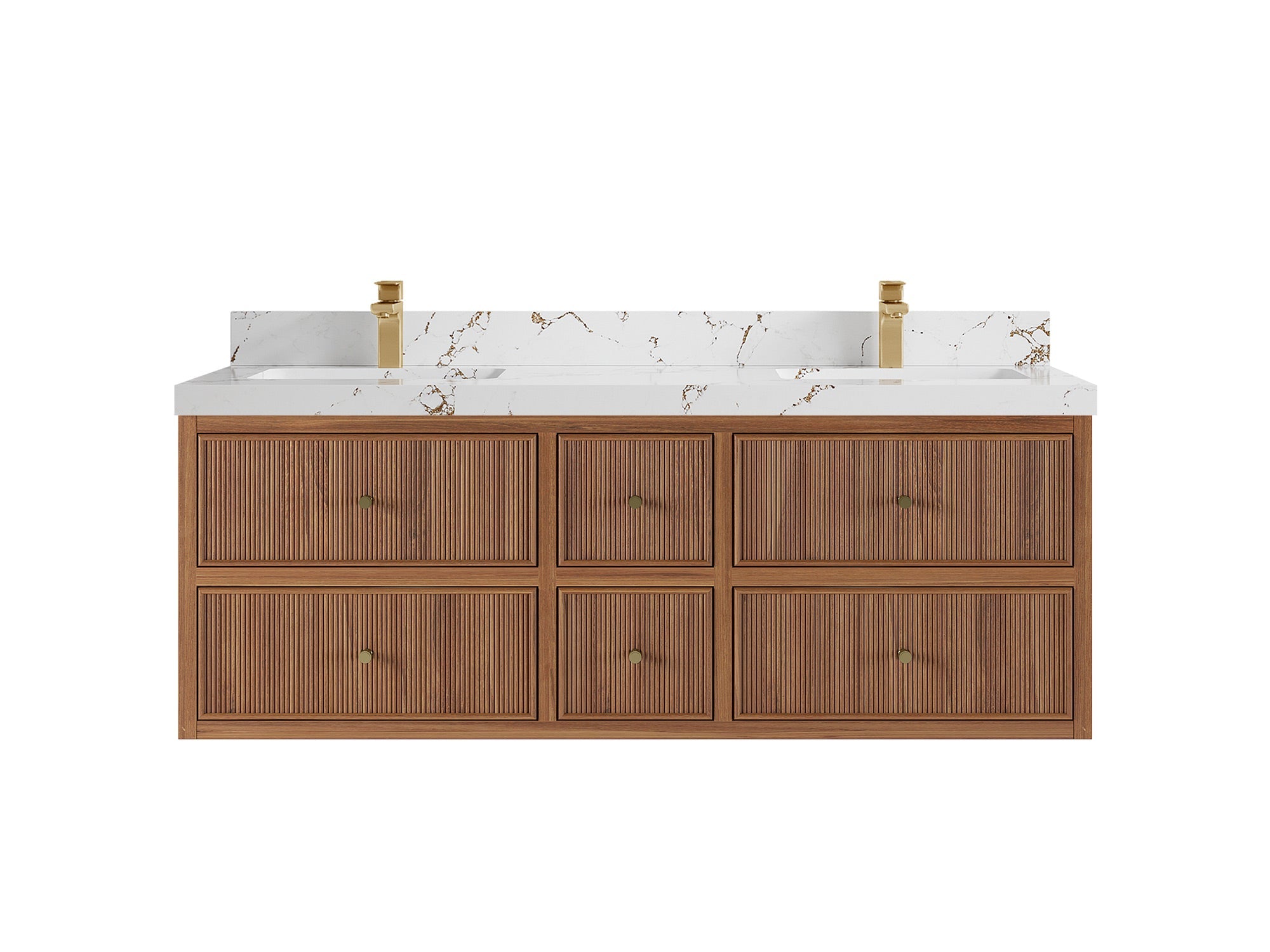 Sonoma Reeded Floating Teak Wood 60 in. W x 22 in. D Double Sink Bathroom Vanity