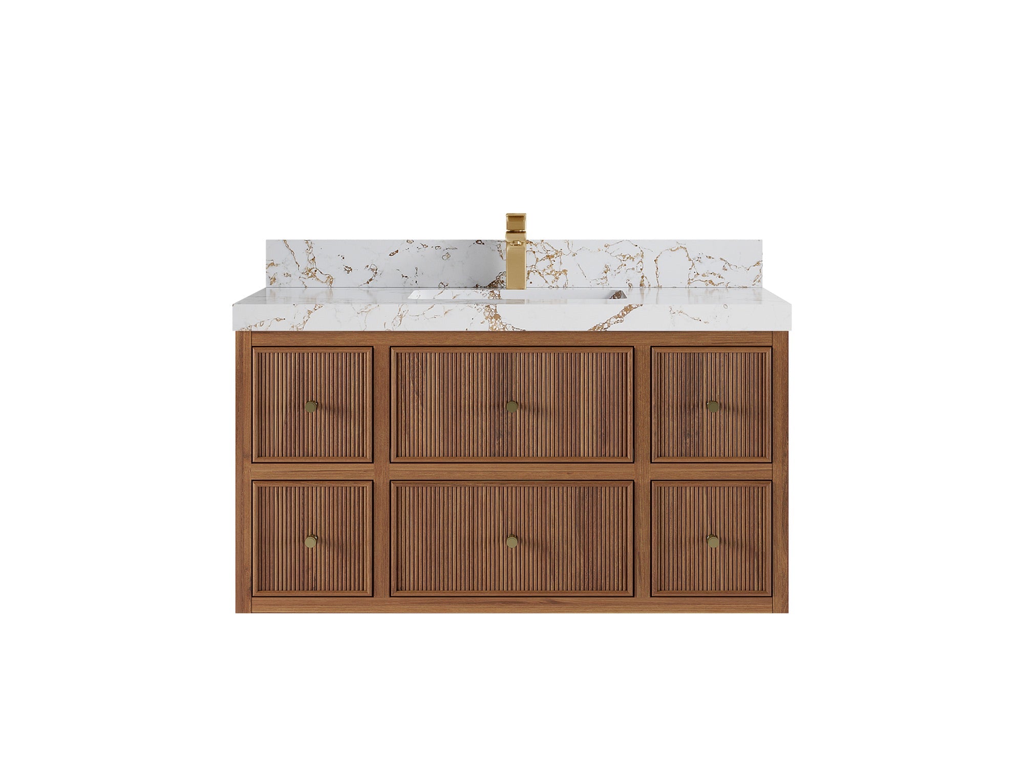 Sonoma Reeded Floating Teak Wood 42 in. W x 22 in. D Single Sink Bathroom Vanity