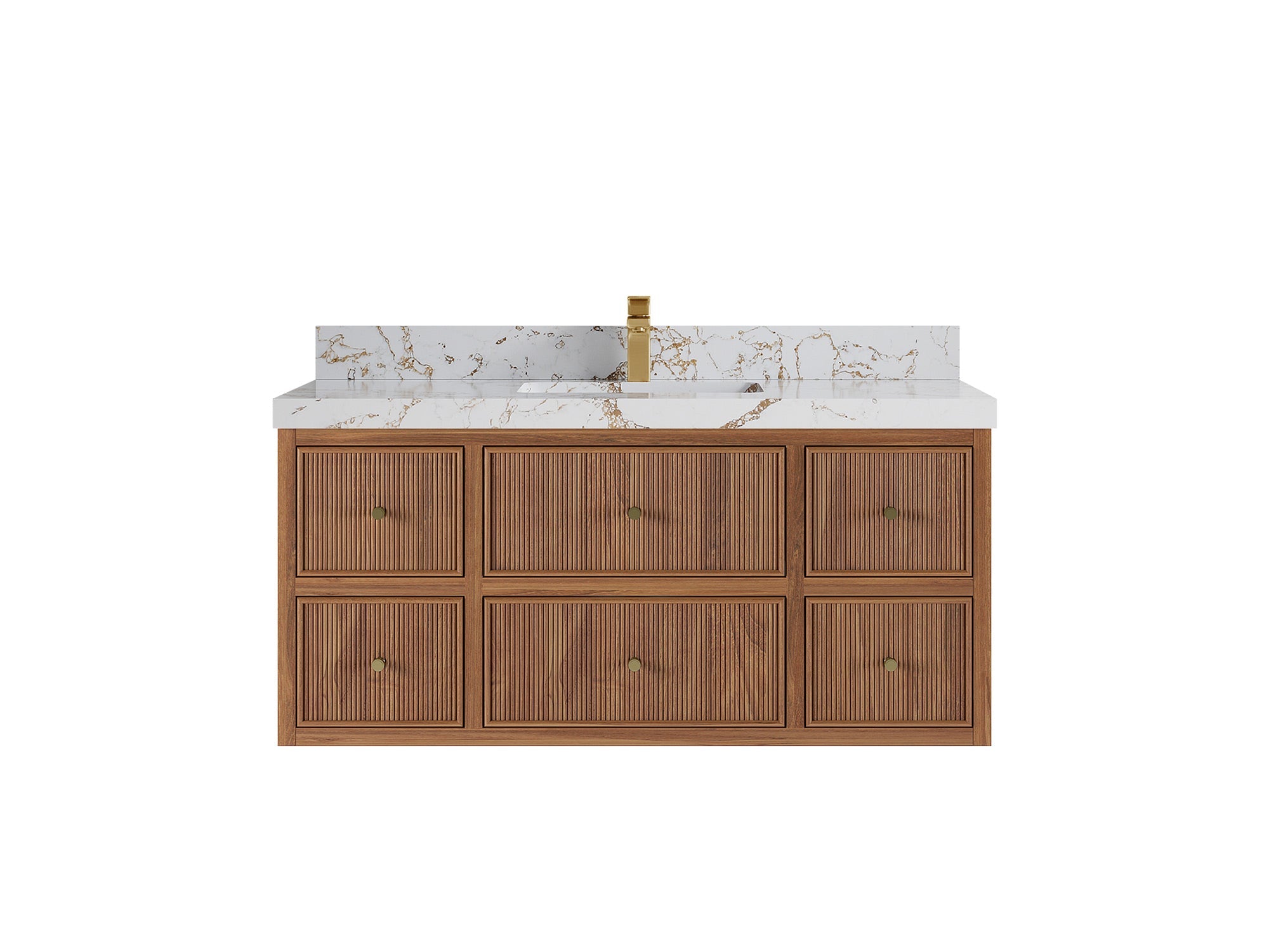 Sonoma Reeded Floating Teak Wood 48 in. W x 22 in. D Single Sink Bathroom Vanity