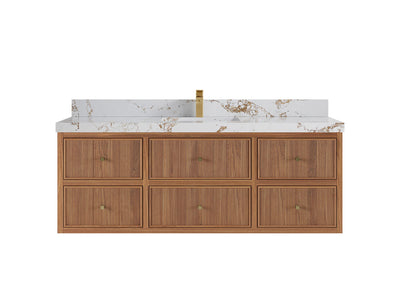 Sonoma Reeded Floating Teak 60 in. W x 22 in. D Single Sink Bathroom Vanity