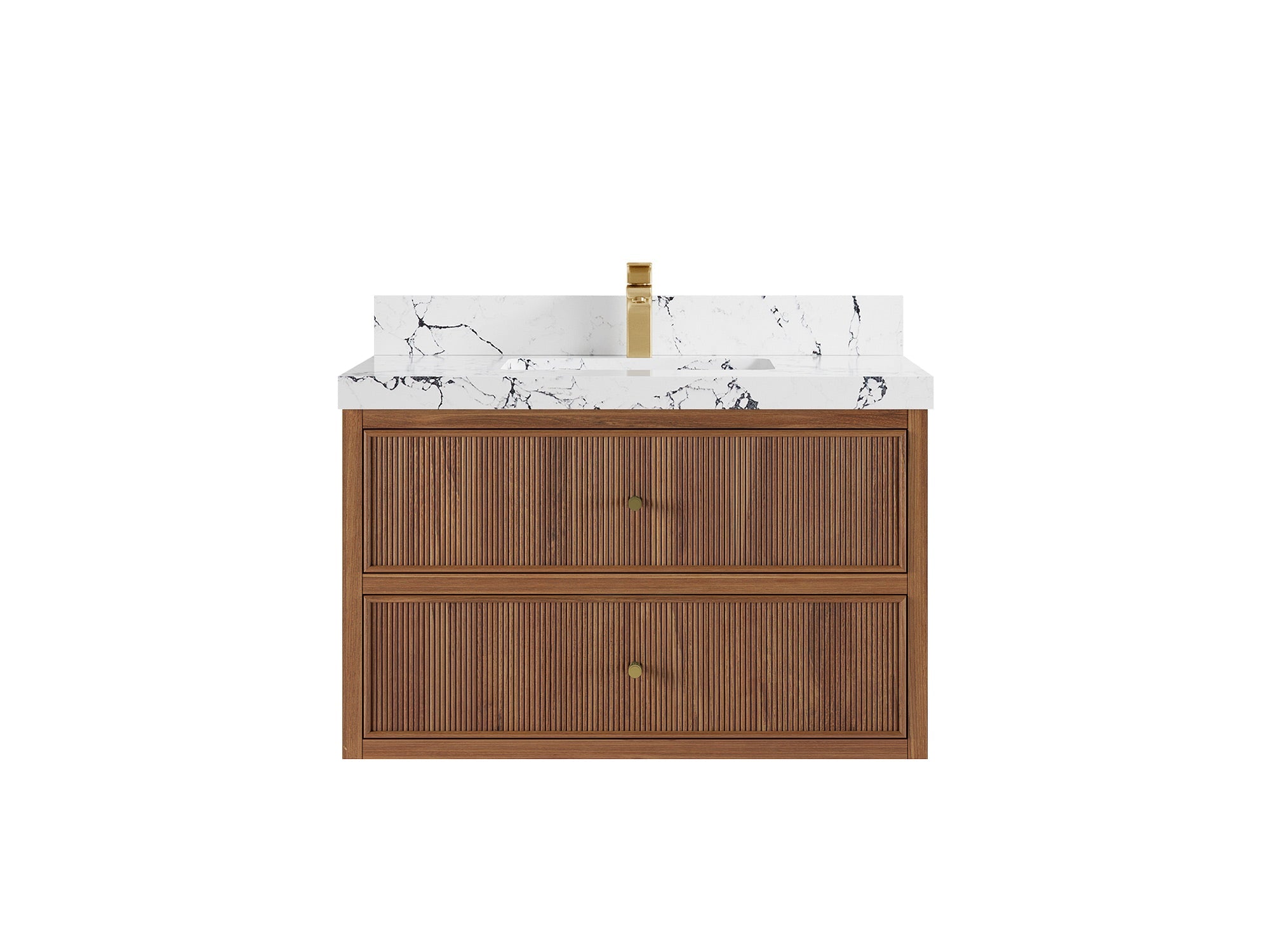 Sonoma Reeded Floating Teak Wood 36 in. W x 22 in. D Center Sink Bathroom Vanity