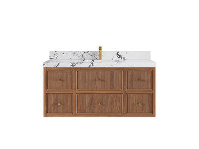 Sonoma Reeded Floating Teak Wood 48 in. W x 22 in. D Single Sink Bathroom Vanity