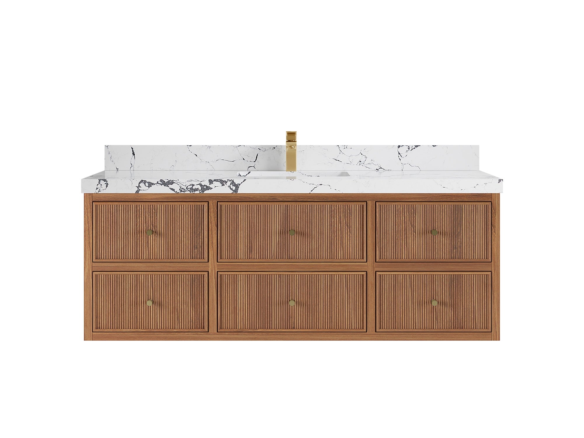 Sonoma Reeded Floating Teak 60 in. W x 22 in. D Single Sink Bathroom Vanity