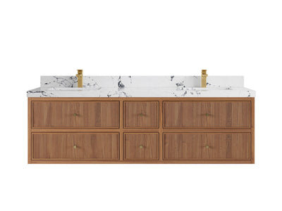 Sonoma Reeded Floating Teak Wood 72 in. W x 22 in. D Double Sink Bathroom Vanity