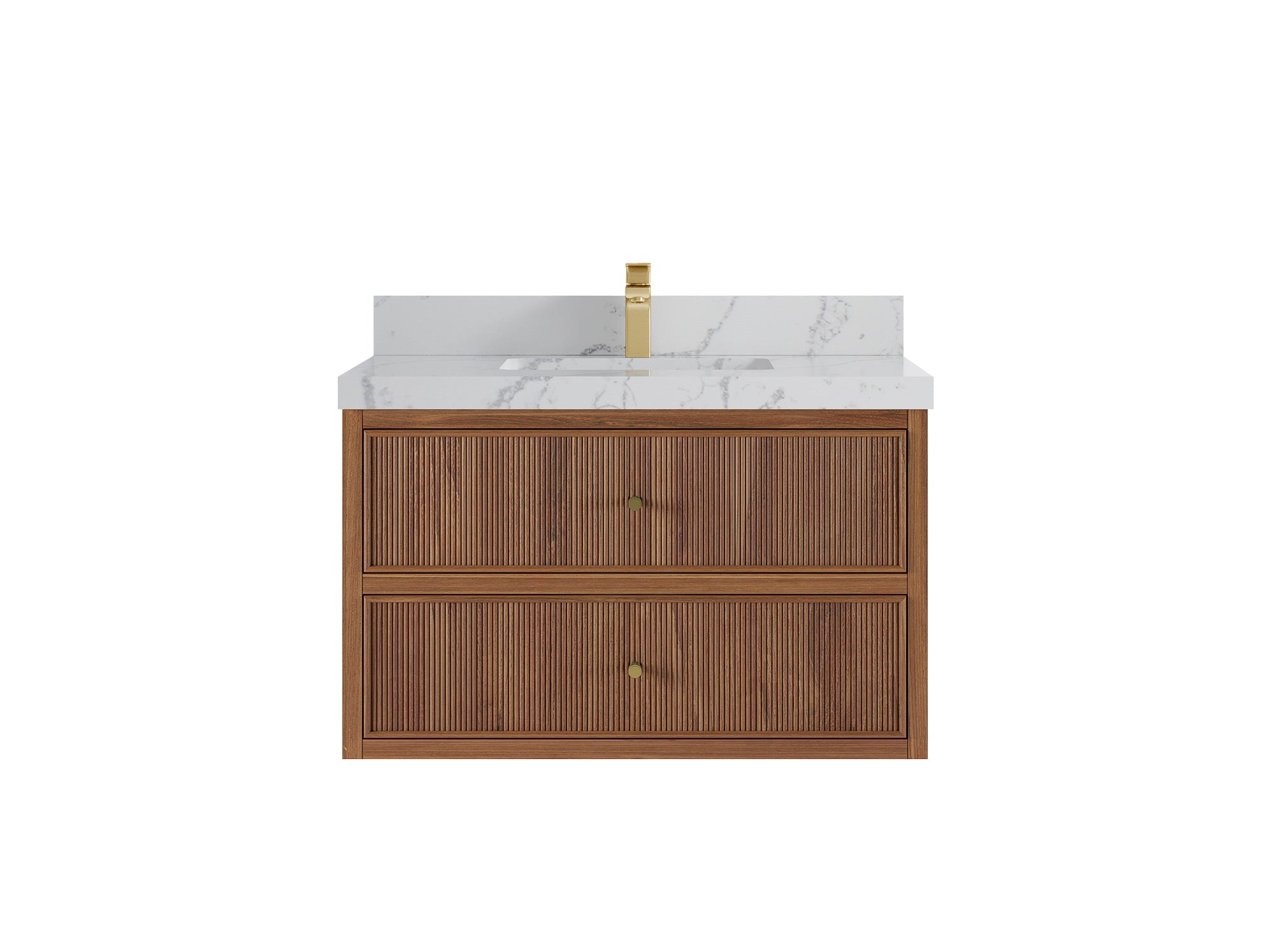 Sonoma Reeded Floating Teak Wood 36 in. W x 22 in. D Center Sink Bathroom Vanity