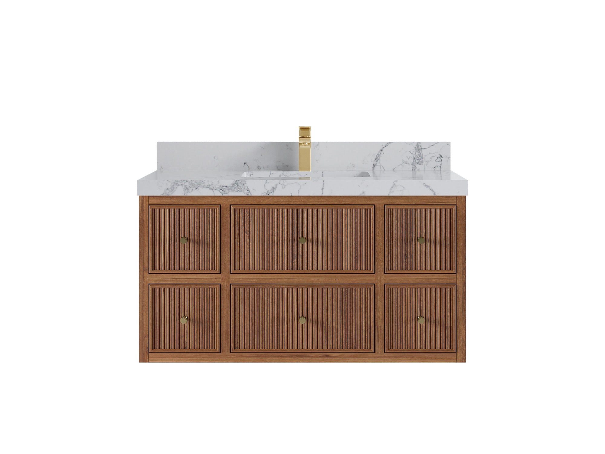 Sonoma Reeded Floating Teak Wood 42 in. W x 22 in. D Single Sink Bathroom Vanity