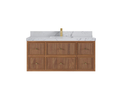 Sonoma Reeded Floating Teak Wood 48 in. W x 22 in. D Single Sink Bathroom Vanity