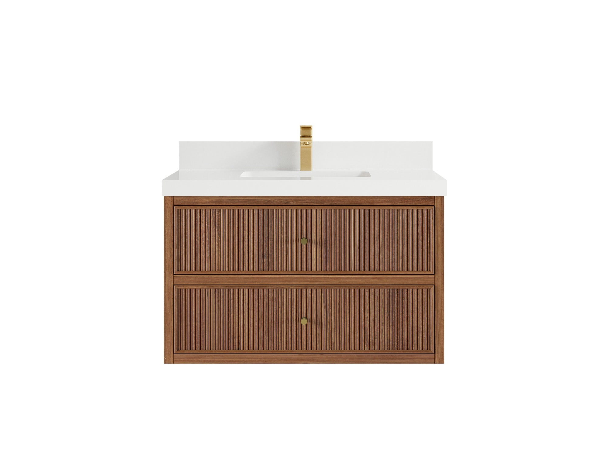 Sonoma Reeded Floating Teak Wood 36 in. W x 22 in. D Center Sink Bathroom Vanity