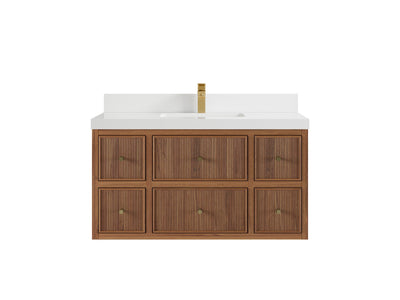 Sonoma Reeded Floating Teak Wood 42 in. W x 22 in. D Single Sink Bathroom Vanity