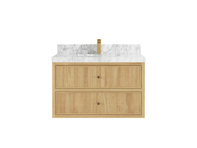 Sonoma Reeded Floating Teak 36 in. W x 22 in. D Center Sink Bathroom Vanity