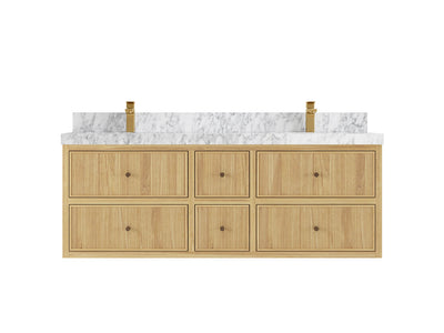 Sonoma Reeded Floating Teak 60 in. W x 22 in. D Double Sink Bathroom Vanity