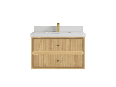 Sonoma Reeded Floating Teak 36 in. W x 22 in. D Center Sink Bathroom Vanity