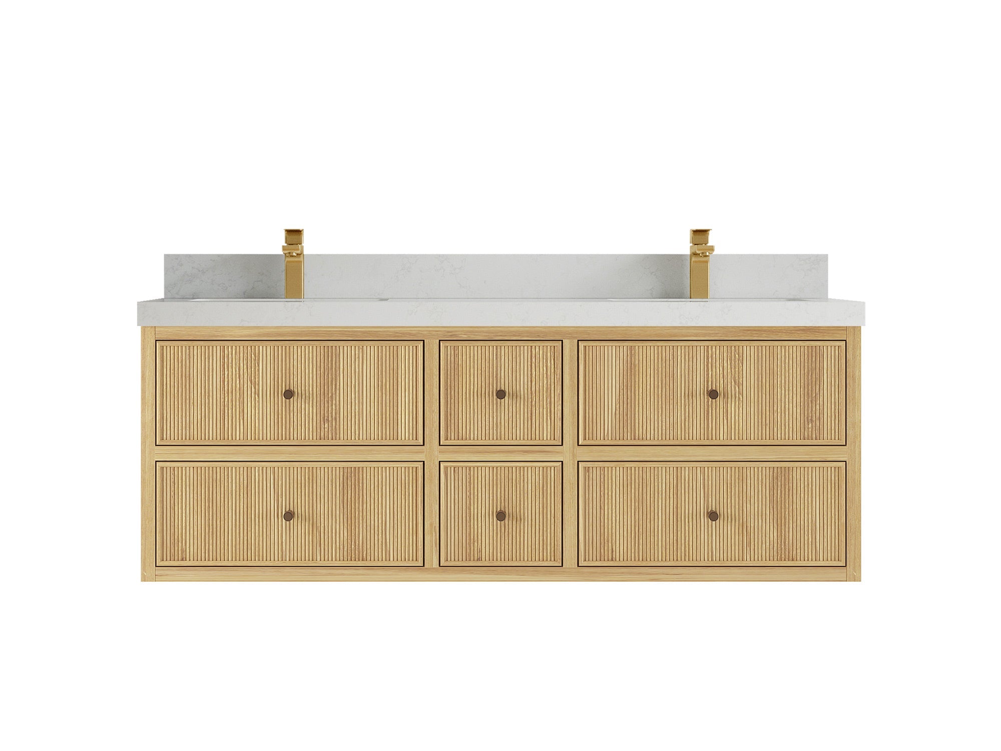 Sonoma Reeded Floating Teak 60 in. W x 22 in. D Double Sink Bathroom Vanity